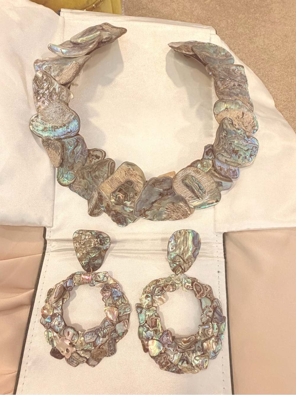 Abalone Paua Shell Statement Collar Necklace & Earrings Set